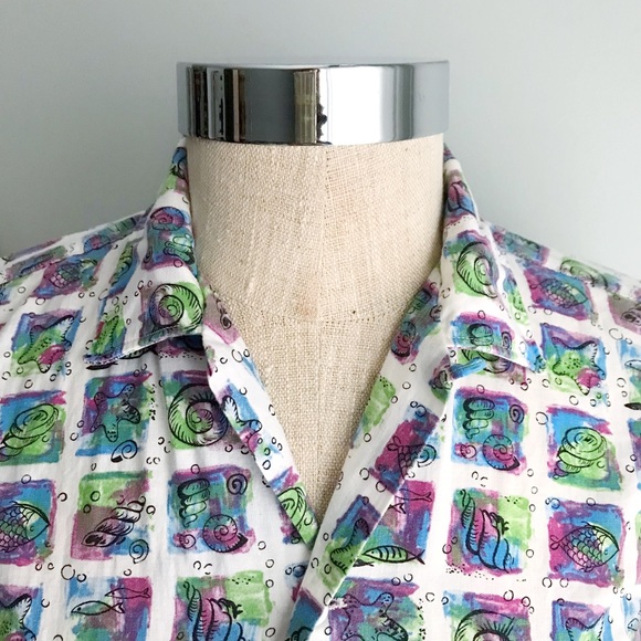 1950s VINTAGE Kitschy Beach Print Short Sleeve Top - Picture 2 of 8